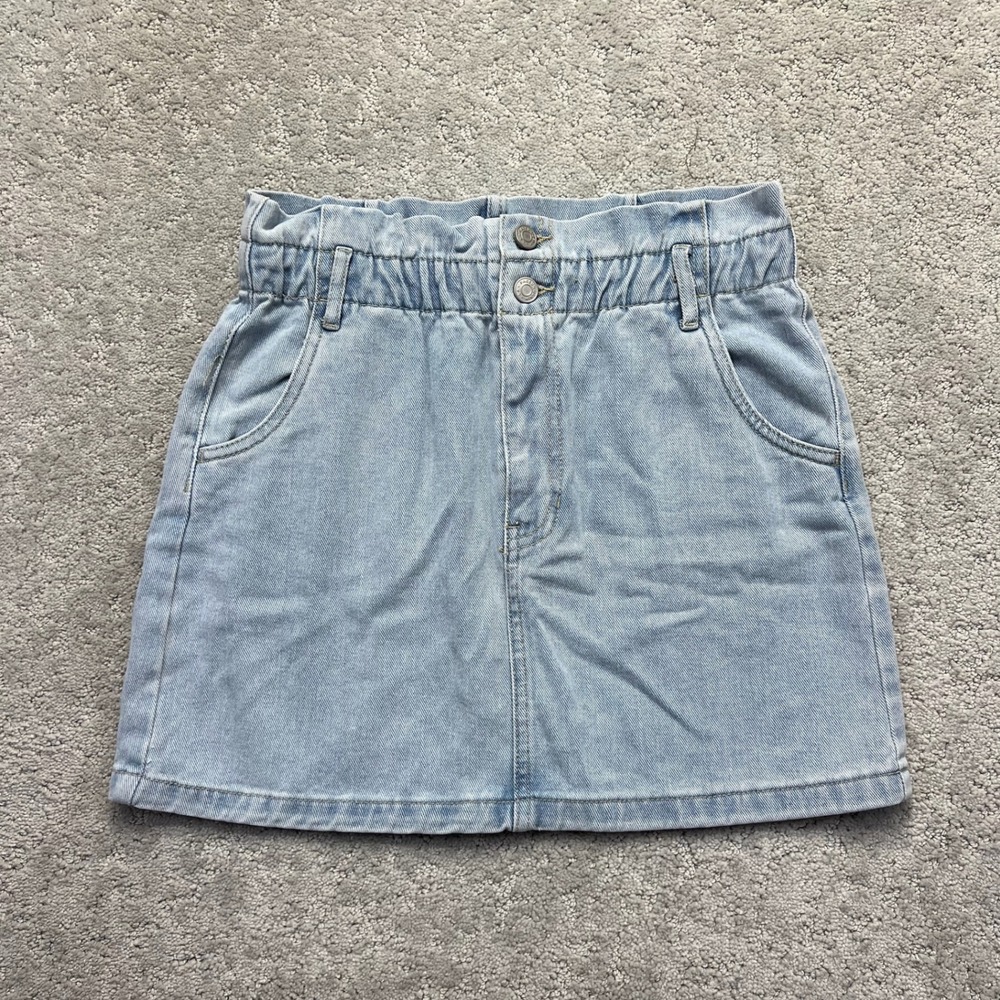 PacSun Mini Skirt Womens Medium Blue Light Wash Denim Paperbag Waist Streetwear